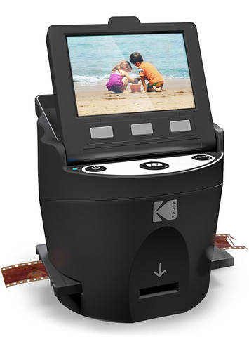 Escáner de película y diapositivas digital KODAK SCANZA: Convierte negativos de películas de 35 mm, 126, 110, Super 8 y 8 mm y diapositivas, a formato JPEG - Incluye una pantalla LCD grande de 3.5" inclinable, inserciones de película de carga fácil, adaptadores y más