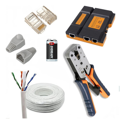 Pack 50mts Cat 6 Int+crimpeador Ht+10 Rj-45 Plast+10 Capuch.