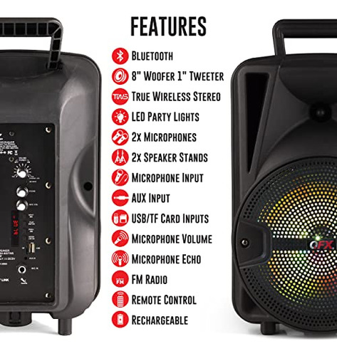 Sistema Pa Bluetooth Pbx-800tws Con 2 Altavoces De 8puLG, 2