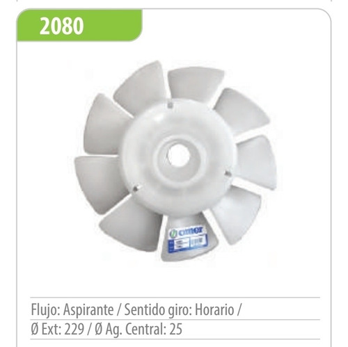 Paleta Helice Fiat 600 D E R Aspirante 229mm X 25m Omer 2080