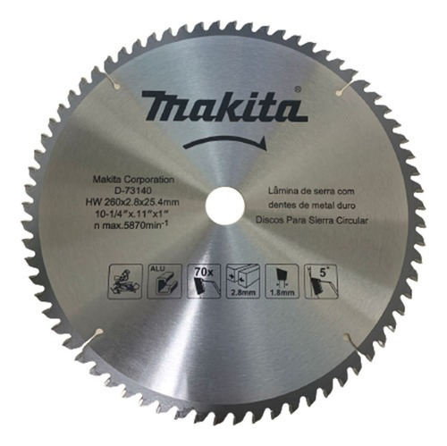 Hoja de sierra circular Makita D-73140 260 mm 10.1/4 70d
