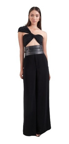 Crop Top Negro Asimetrico En Lycra