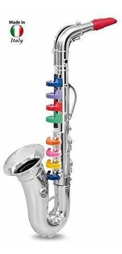 Click N' Play Saxophone With 8 Colored Keys, Metallic Silver