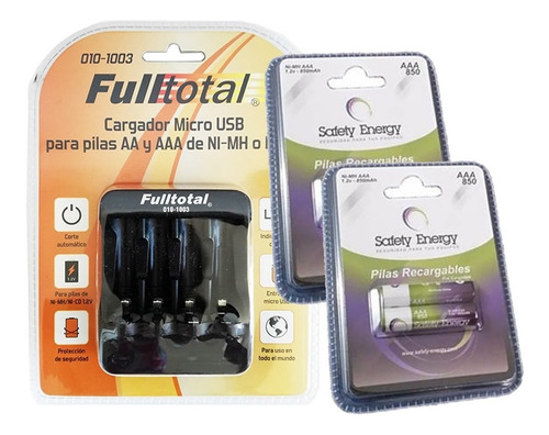 Imagen 1 de 3 de Kit Cargador + 4 Pilas Aaa 850mah Ni-mh Baja Autodescarga