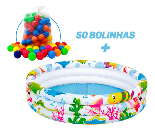 Piscina Infantil Inflável 180 Litros Colorida + 50 Bolinhas
