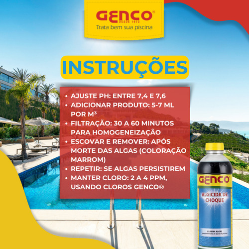 Kit 3 Algicida Choque Genco Tratamento Piscina Elimina Algas