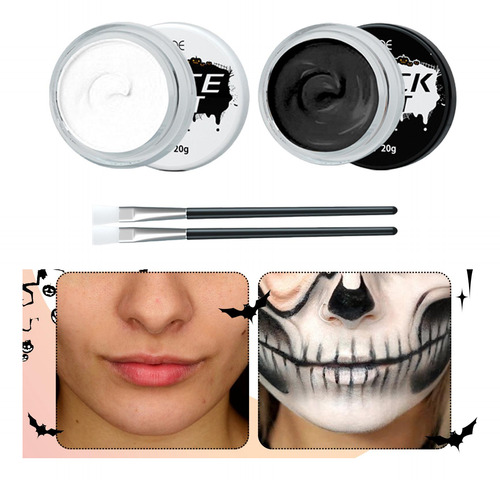 4 Pintura Corporal De Cara Blanca Y Negra Con 2 Pinceles