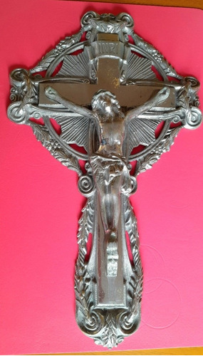 Crucifijo Antiguo Y Grande En Bronce Platil , Con Envio