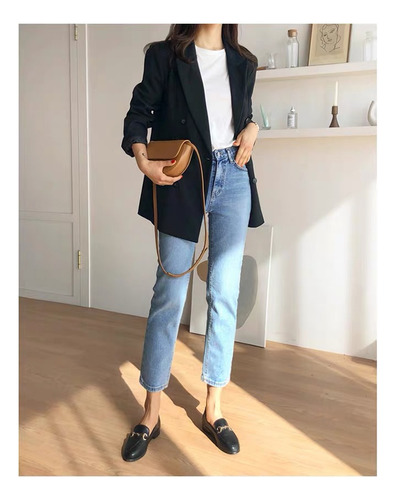 Vaqueros De Pierna Recta Leggins Ajustados De Tiro Alto