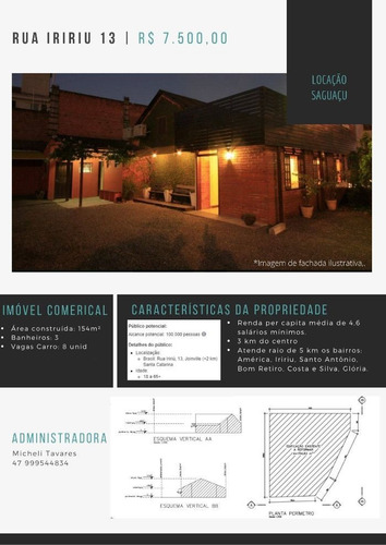 Imagem 1 de 3 de Casa Comercial Para Alugar Na Rua Iririú, Saguaçu, Joinville - Sc - Liv-6346