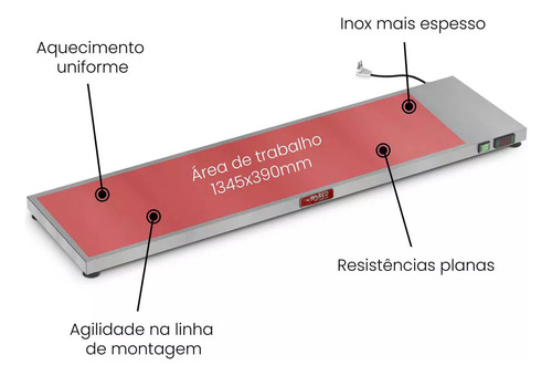 Pista Quente Mesa Aquecida 1,50m Cozinha Hamburgueria
