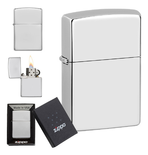 Imagen 1 de 10 de Encendedor Zippo Lighter High Polish Chrome Plata