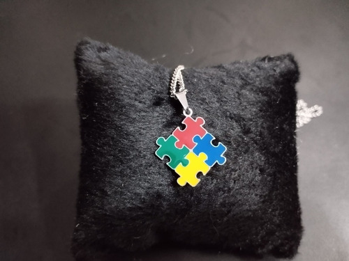 Colar Corrente Símbolo Quebra Cabeça Colorido Aço Cor Simbolo