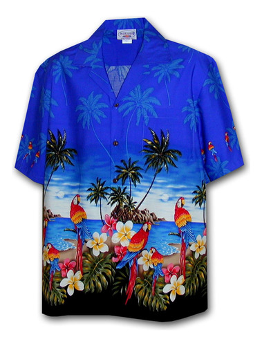 Pacific Legend: Camisa Hawaiana Con Motivo De Playa Y Loros,