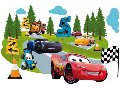 Decoración Cuarto Infantil Vinil Cars Rayo Mcqueen 80x55cm Color Multicolor