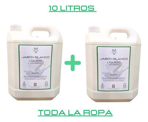 10 L Jabón  Blanco Líquido Ropa Neutro Mv. Hipoalergénico