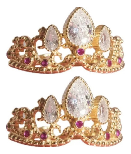 Anillos Con Forma De Corona Rapunzel, Chapados En Oro, 2pcs