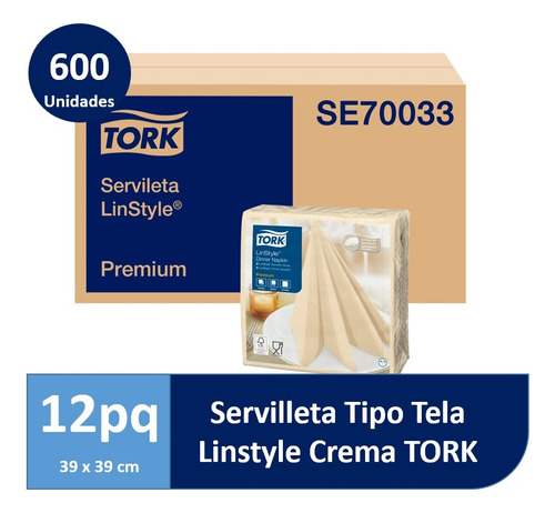 Tork Linstyle servilleta tipo tela crema 12 paquetes 50 unidades