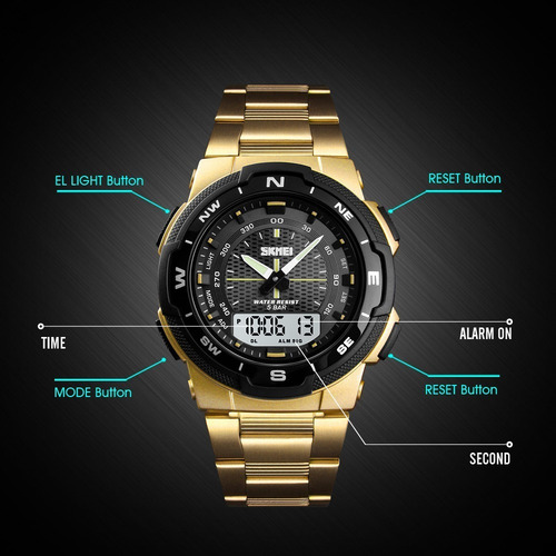 Imagen 4 de 5 de Reloj Hombre Elegante Correa Acero Análogo Digital Al Agua