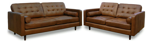 Sala De Piel 100% Noruega Sofa Y Love Seat Confortopiel Color Caramelo