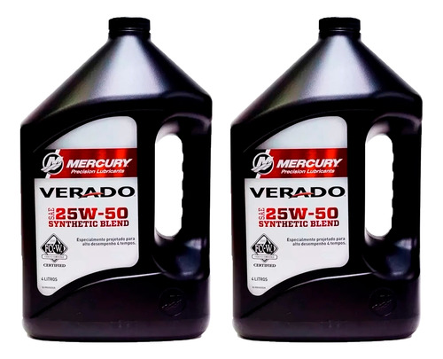 Óleo Lubrificante Mercury Verado 25w50 4 Litros Kit C/02