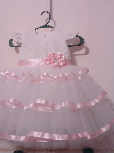 Vestido De Fiesta Nena Bebé Bautismo Con Tul Moño Grande