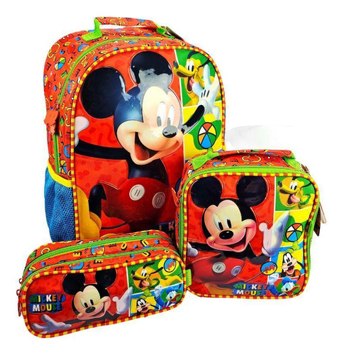 Kit Escolar Mickey - Mochila, Lancheira E Estojo