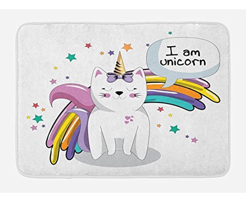 Ambesonne Unicorn Cat Alfombrilla De Baño, Animal Ice Cream 