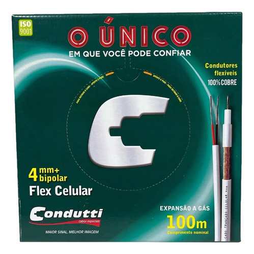 Cabo Coaxial Bipolar 4mm 100m 80% Cftv Flexível Br Condutti