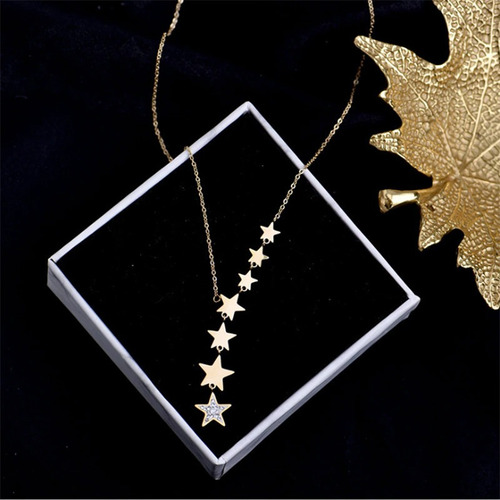 Imagen 9 de 9 de Collar Mujer Estrellas Cristales Acero Inoxidable Elegante