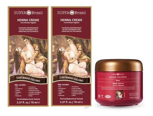 Henna Crema Castaño Oscuro X 2 Uds+ Máscara Fijación Color