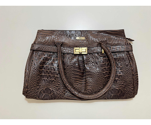 Cartera Xl Efecto Cuero Crocco Marron Grande Impecable