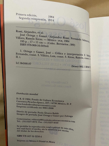 Libro Jose Ortega Y Gasset