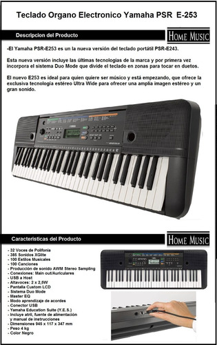 Organo Yamaha Psr E253 Piano Teclado Incluye Transformador