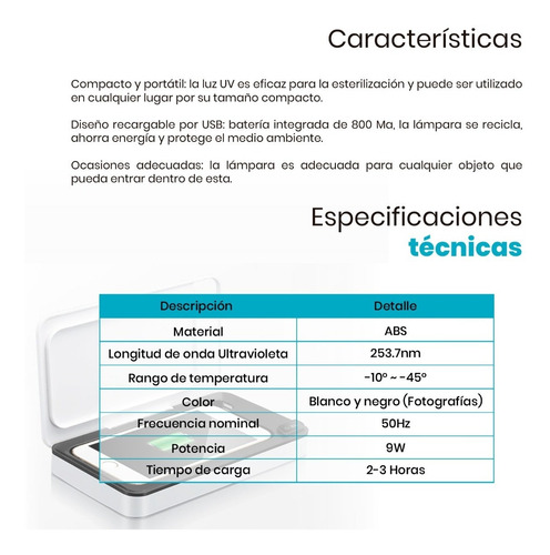 Esterilizador Multipropósito Con Carga Inalámbrica Tecnoshop