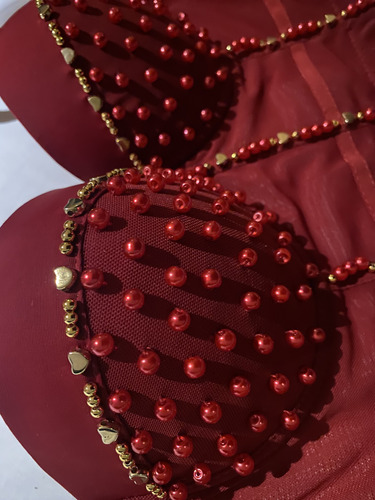 Blusa Top Corset Sexy Vino Con Perlas Y Corazones Talla Ch (Usado)