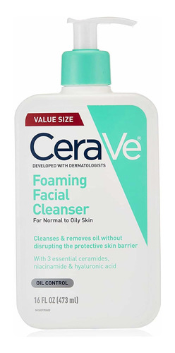 Cerave Foaming Limpiador Facial 16 Oz Para El Lavado Diario 