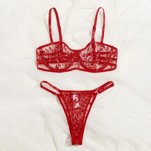 Sujetador Casual De Encaje Tipo Bralette Bordado Con Flores