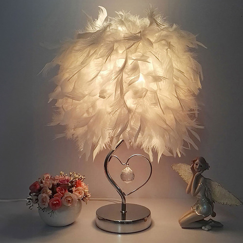 Lámpara De Mesa Dormitorio Noche Decorativa Lámpara Plumas