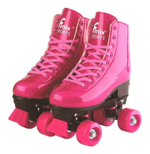 Patins 4 Rodas Clássico Rosa Com Glitter Menina 31 Ao 42 Roller Skate Com Bota Ajustável
