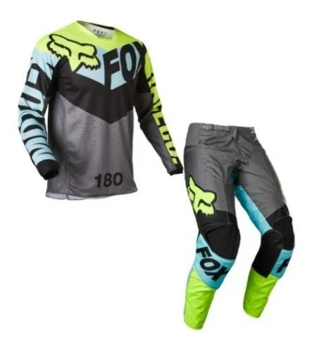 Conjunto Motocross Equipo Moto Fox 180 Trice Negro Verde