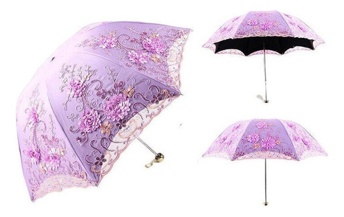 Guarda-chuva De Chuva De Renda Feminina Bordado Com Flores Cor Light Yellow