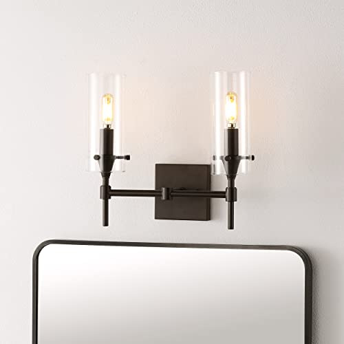 Lámpara De Hierro Y Cristal Led 2 Luces Bronce