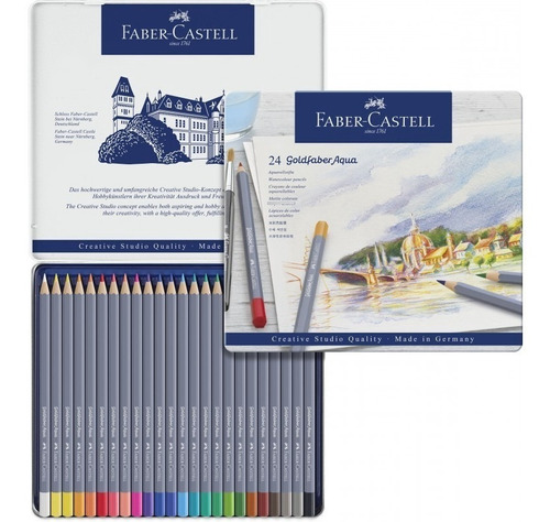  Faber-castell Estuche De Metal Con 24 Lápices Goldfaber Aqu