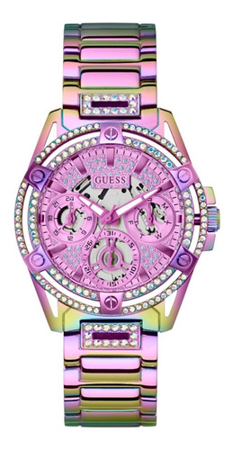 Reloj pulsera Guess Guess con correa de acero inoxidable color purpura/multicolor