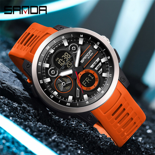 Reloj Electrónico Deportivo De Doble Pantalla Sanda 3379 Par