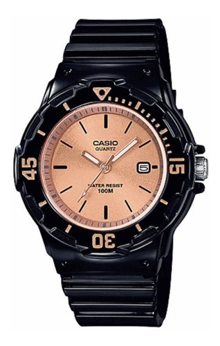 Reloj Casio Lrw200 Niña Negro-bronce *watchsalas* Full Correa Negro Bisel Negro Fondo Oro rosa