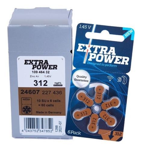 Imagem 2 de 3 de 60 Pilhas Aparelho Auditivo A312, Bateria Auditiva 312,power