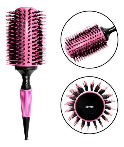 Escova De Cabelo Rosa Cerdas Javali Mista Madeira Ref. 20
