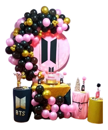 Decoracion Globos  Rosado Dorado Pop Coreano Kpop Bts